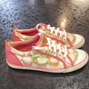 Coach Pink Multicolor Signature Print Low-Top Sneakers